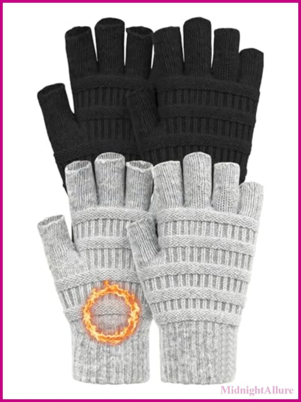 2 Pairs Fingerless Gloves Women Winter Warm Half Finger Knitted Gloves